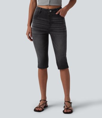 Halara Flex™ jeans casual slim de tiro medio con abertura en el bajo, estilo pedal pushers, con bolsillos