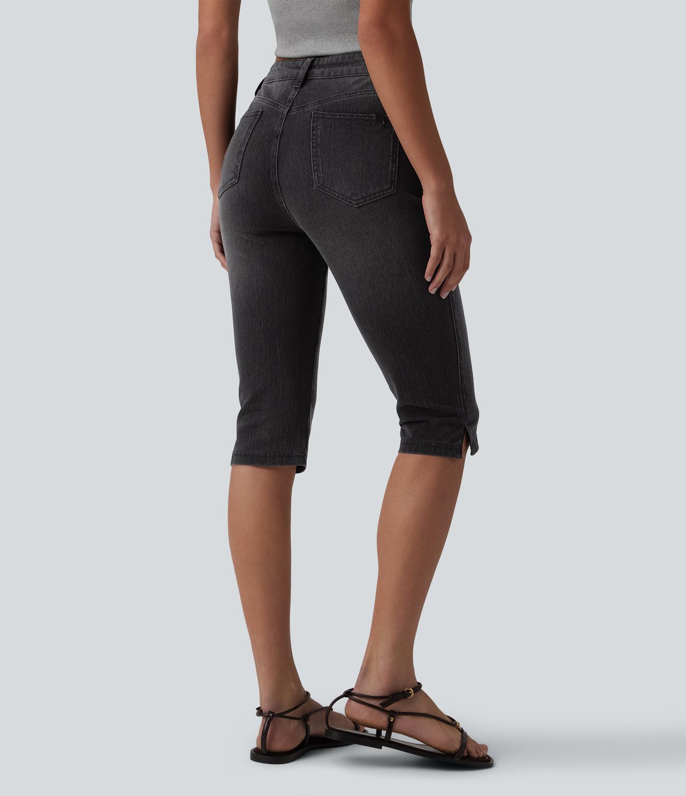 Halara Flex™ jeans casual slim de tiro medio con abertura en el bajo, estilo pedal pushers, con bolsillos