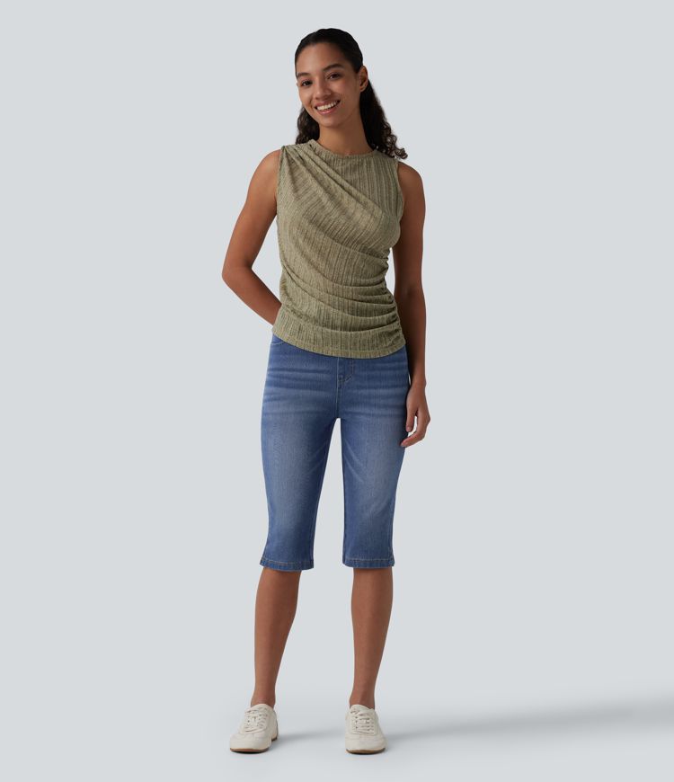 Halara Flex™ Jean pantacourt slim taille mi-haute à ourlet fendu, décontracté, avec poches