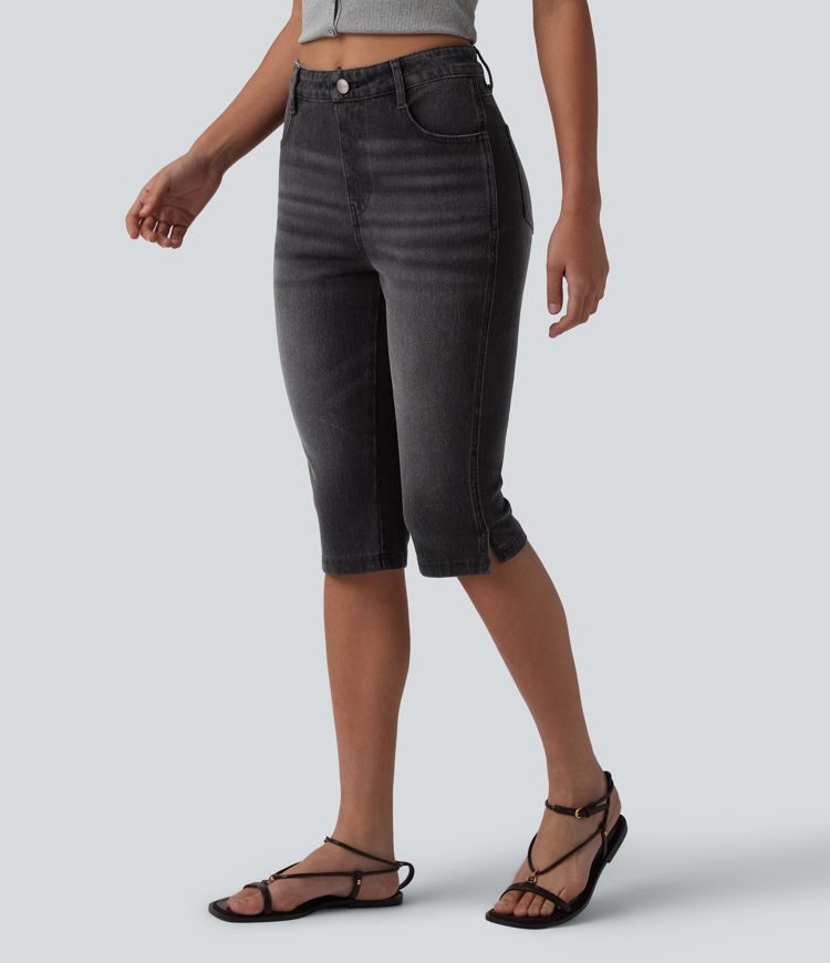 Halara Flex™ jeans casual slim de tiro medio con abertura en el bajo, estilo pedal pushers, con bolsillos