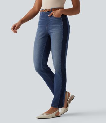 Halara Flex™ High Waisted Slim Color Block Casual Jeans with Pockets
