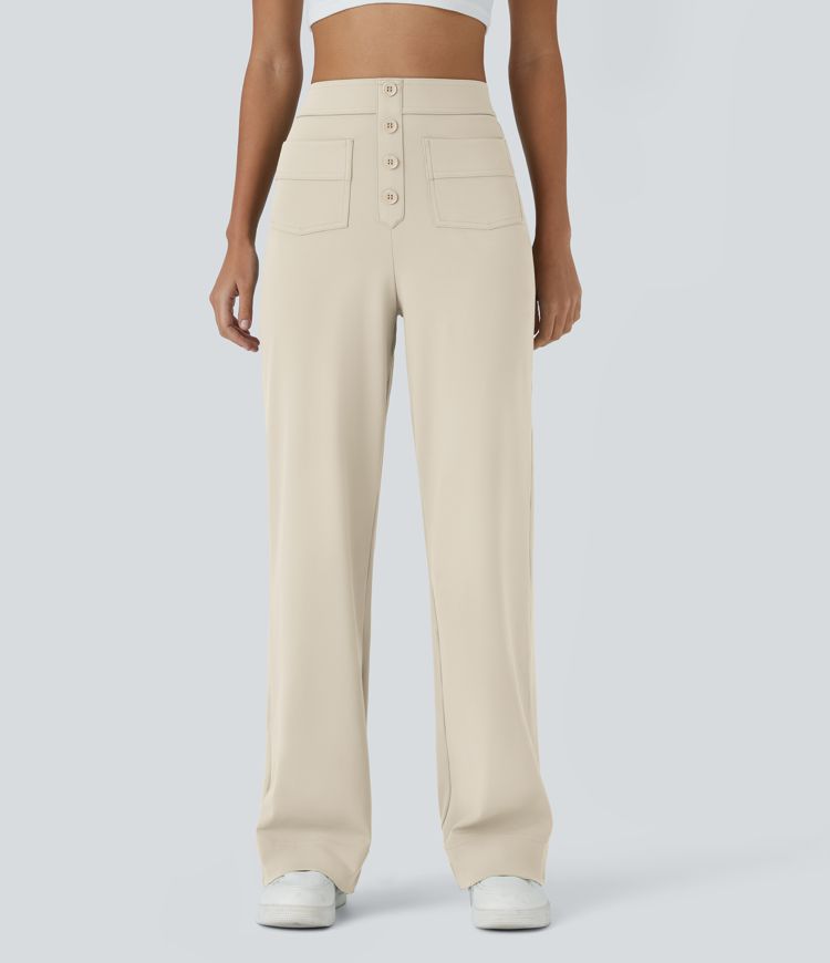 DayStretch High Waisted Pockets Straight Leg Casual Pants