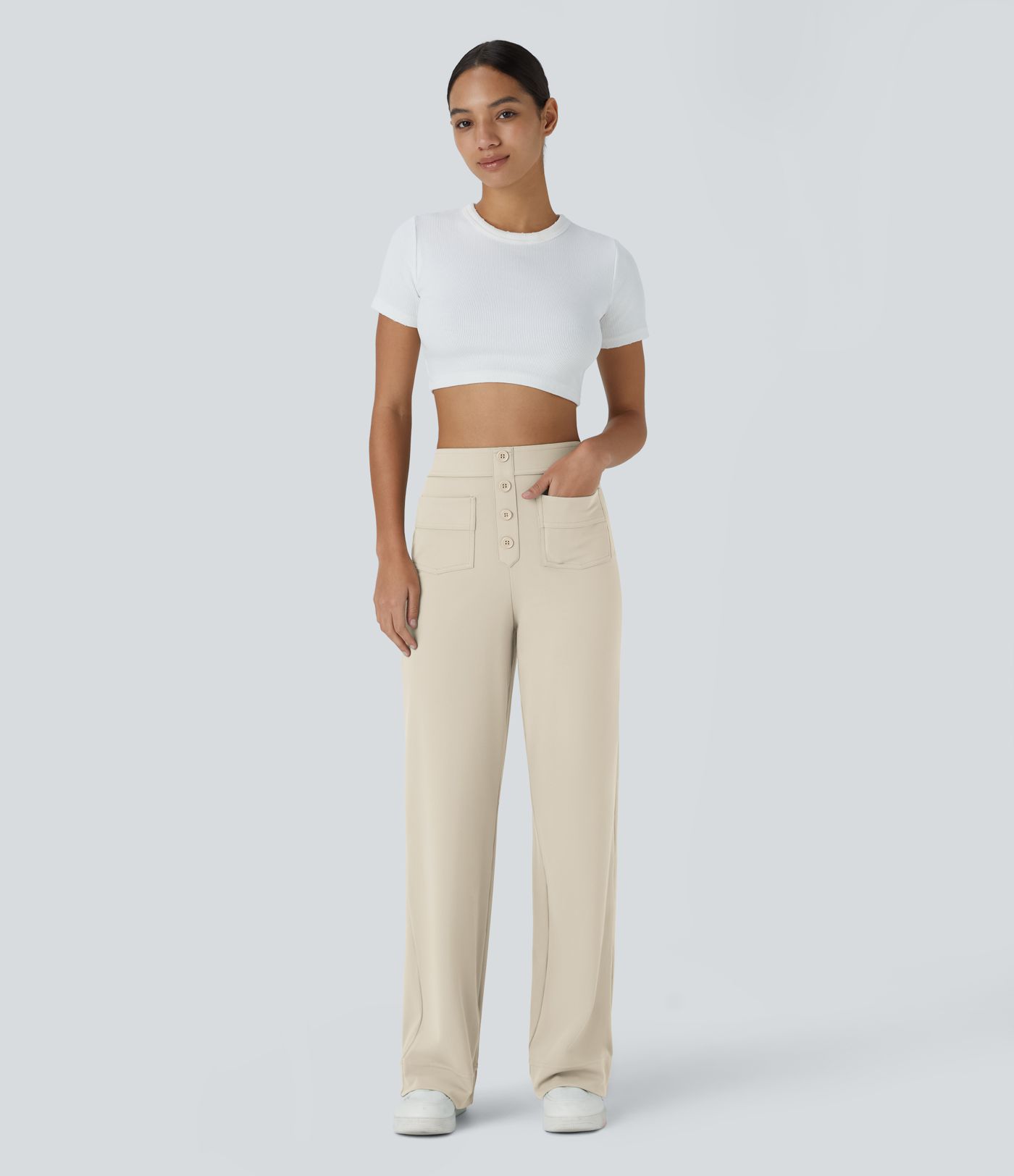 DayStretch High Waisted Pockets Straight Leg Casual Pants
