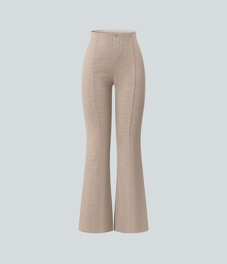 Ribbed High Waisted Tummy Control Casual Flare Pants
