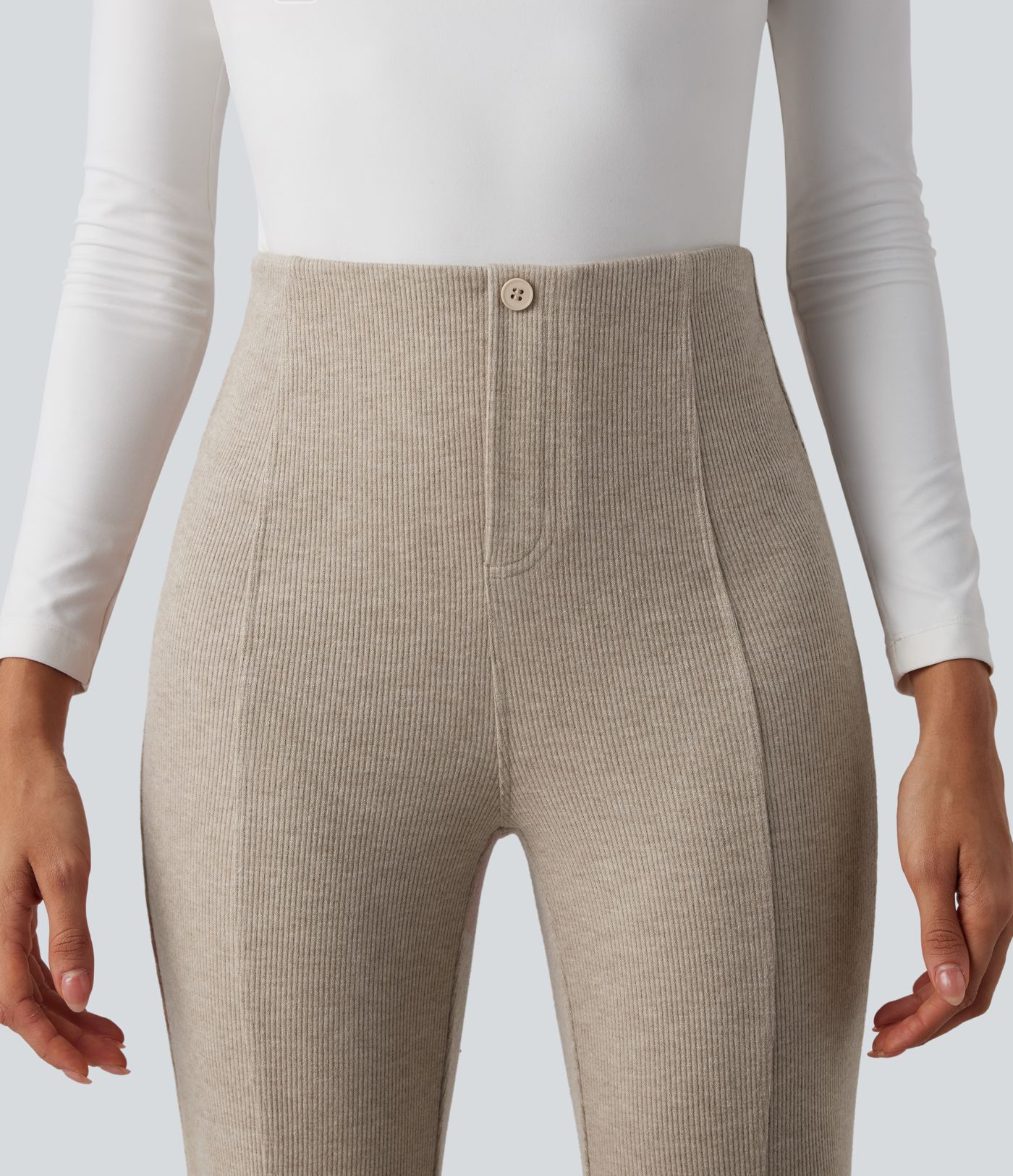 Ribbed High Waisted Tummy Control Casual Flare Pants