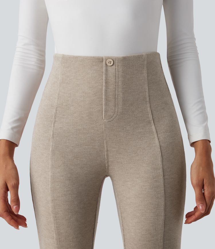 Ribbed High Waisted Tummy Control Casual Flare Pants