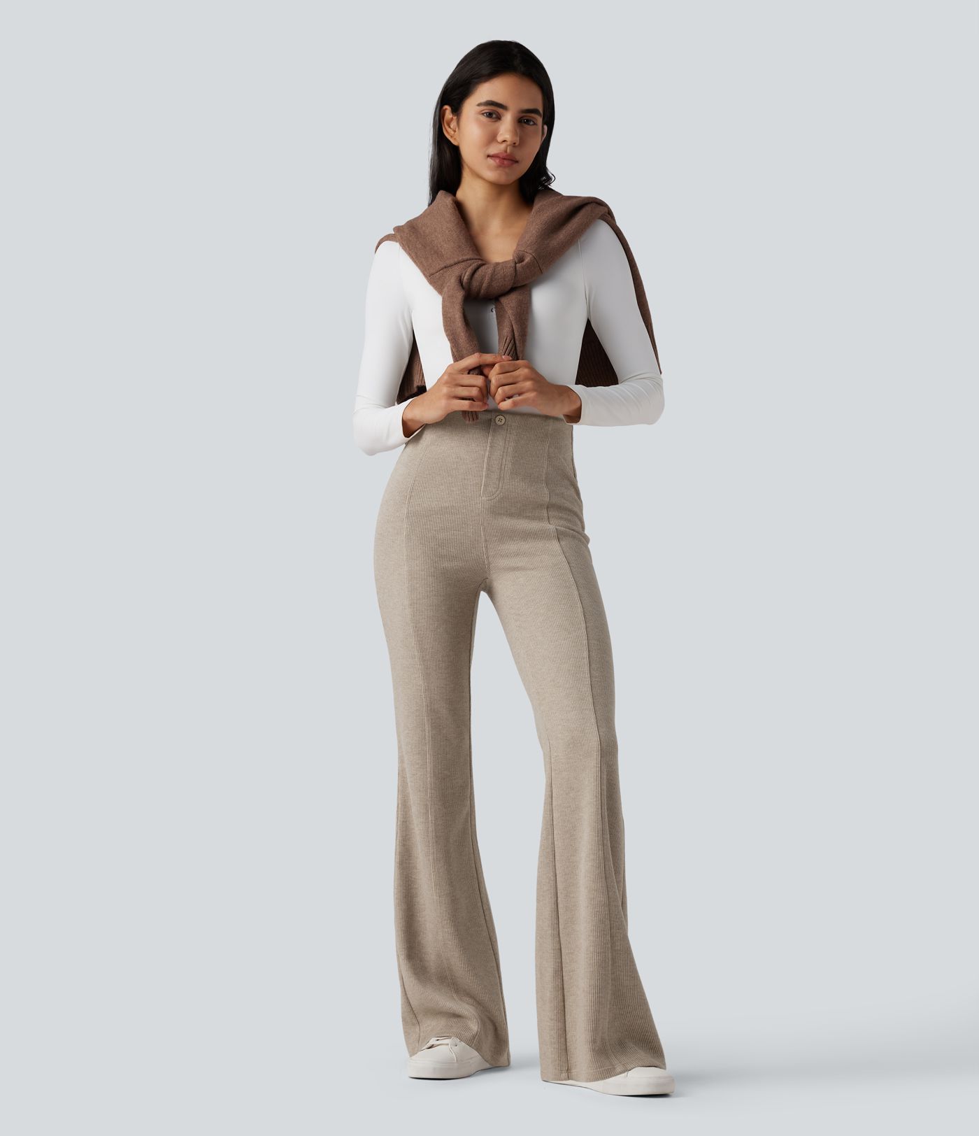 Ribbed High Waisted Tummy Control Casual Flare Pants