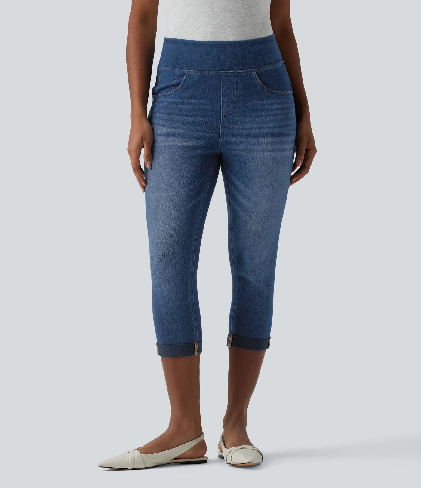 Halara Flex™ High Waisted Rolled Hem Capri Casual Skinny Jeans with Pockets