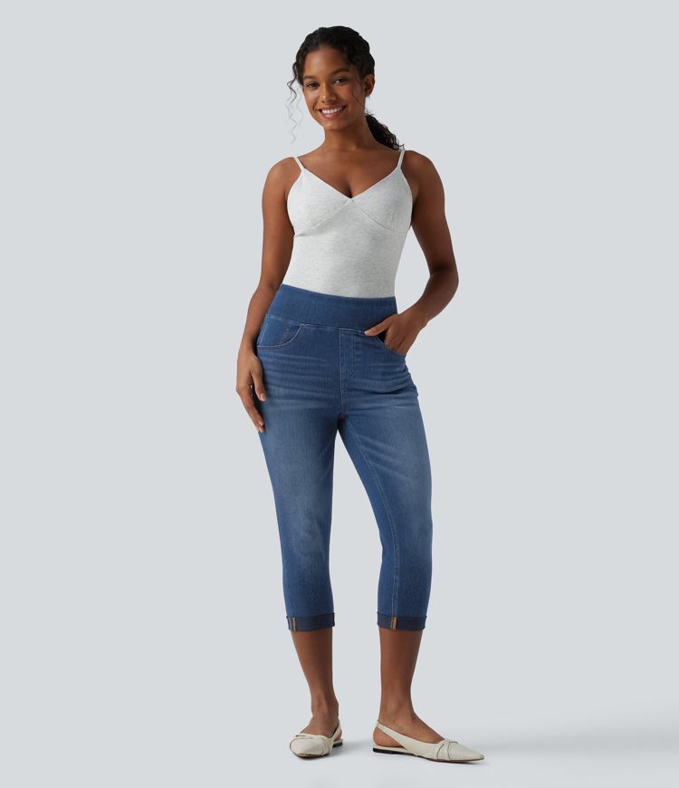 Halara Flex™ High Waisted Rolled Hem Capri Casual Skinny Jeans with Pockets