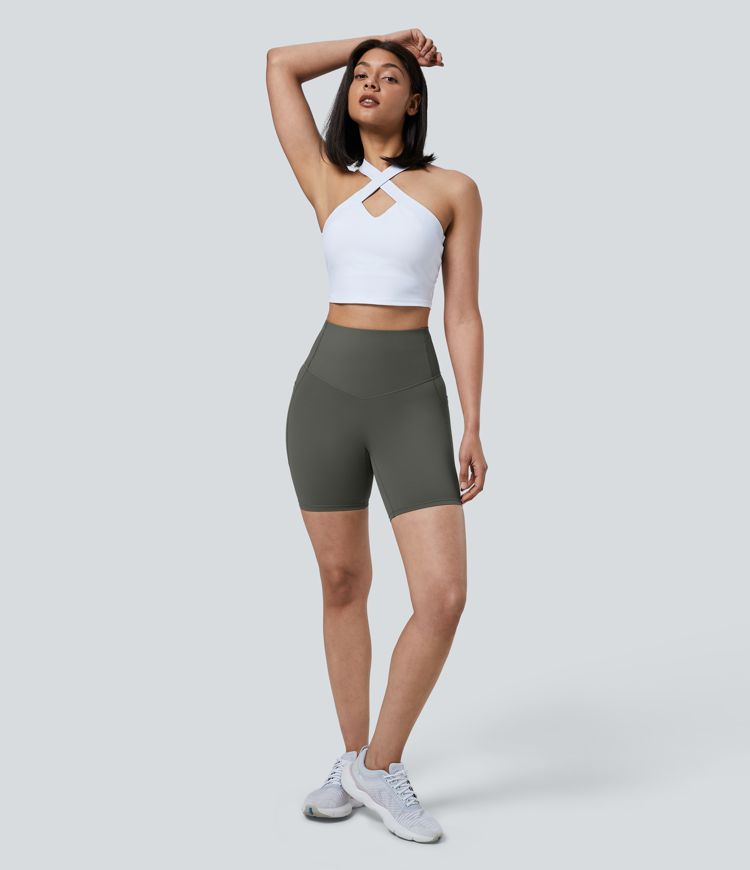 Short cycliste 17,5 cm d'entraînement gainant taille haute avec poches Halara UltraSculpt™