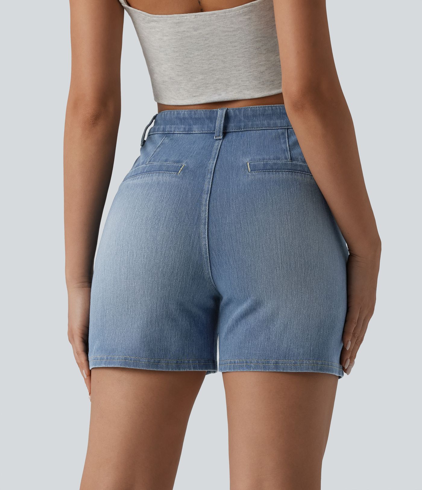 Halara Flex™ Denim-Shorts mit hohem Bund, gewaschen, lässig, 4'' mit Taschen Halara Flex™ Denim-Shorts mit hohem Bund, gewaschen, lässig, 4'' mit Taschen