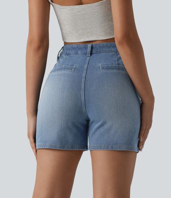 Halara Flex™ Denim-Shorts mit hohem Bund, gewaschen, lässig, 4'' mit Taschen Halara Flex™ Denim-Shorts mit hohem Bund, gewaschen, lässig, 4'' mit Taschen