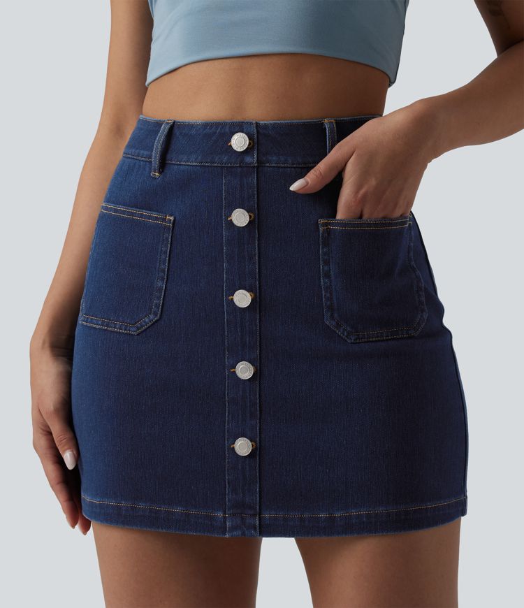 Halara Flex™ High Waisted Decorative Buttons Bodycon Mini Casual Denim Skirt with Pockets