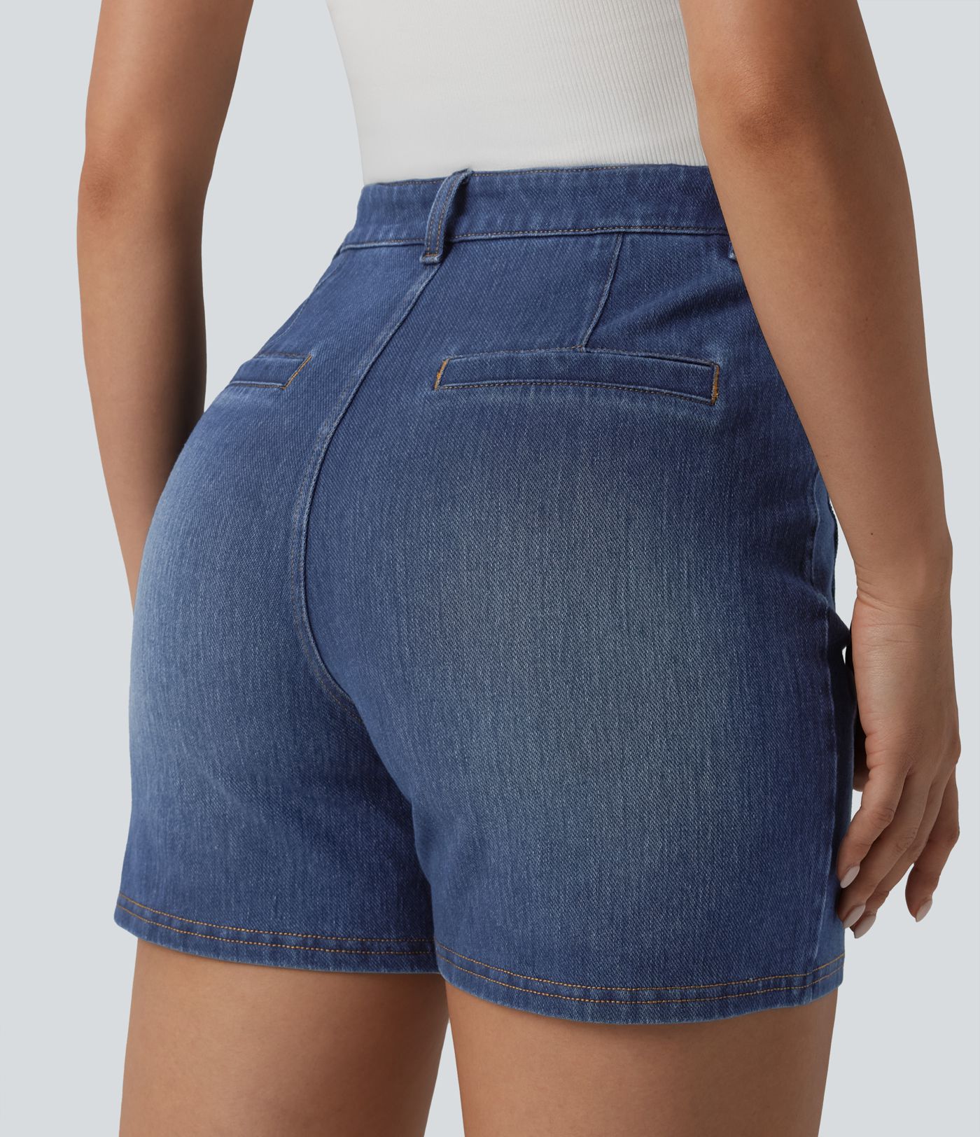 Halara Flex™ High Waisted Washed Denim Casual Shorts 4'' with Pockets Halara Flex™ High Waisted Washed Denim Casual Shorts 4'' with Pockets