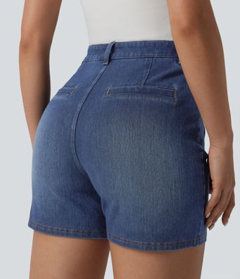 Halara Flex™ High Waisted Washed Denim Casual Shorts 4'' with Pockets Halara Flex™ High Waisted Washed Denim Casual Shorts 4'' with Pockets