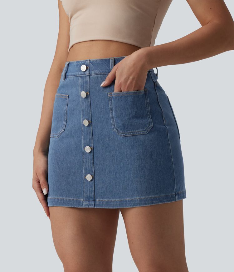 Halara Flex™ High Waisted Decorative Buttons Bodycon Mini Casual Denim Skirt with Pockets