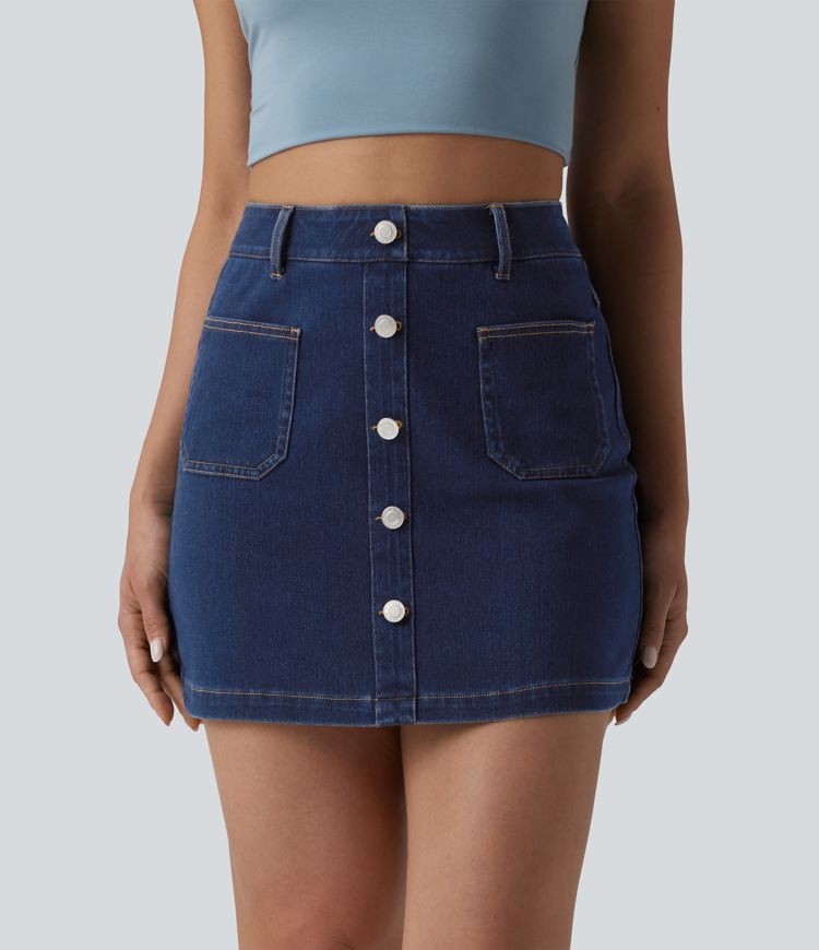 Halara Flex™ High Waisted Decorative Buttons Bodycon Mini Casual Denim Skirt with Pockets