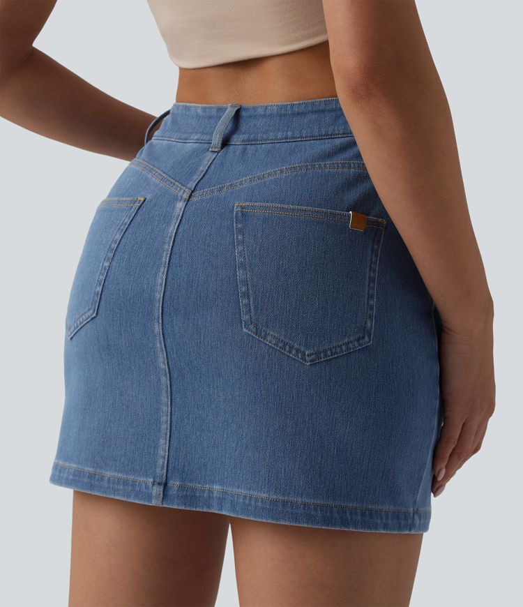 Halara Flex™ High Waisted Decorative Buttons Bodycon Mini Casual Denim Skirt with Pockets