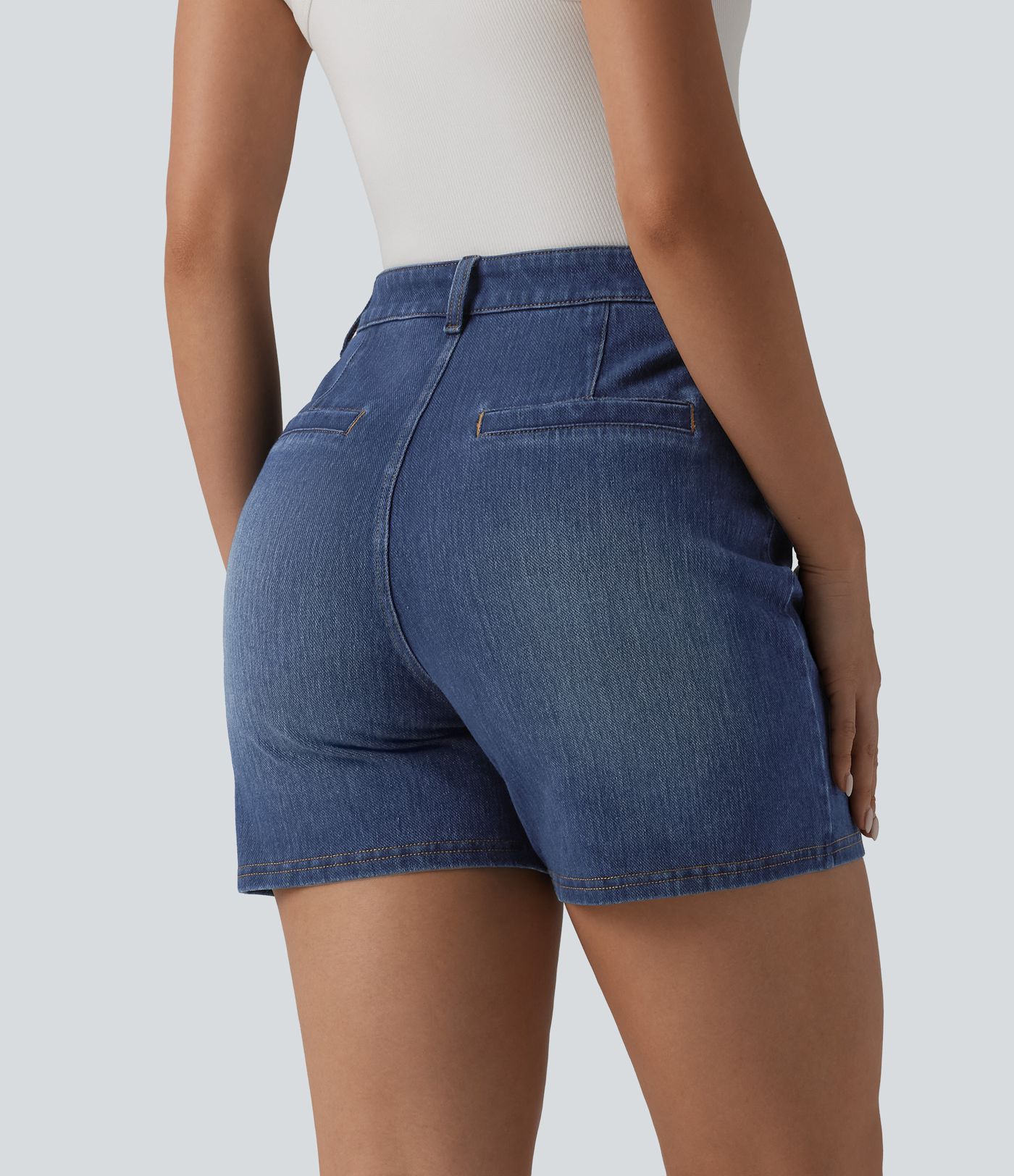 Halara Flex™ High Waisted Washed Denim Casual Shorts 4'' with Pockets Halara Flex™ High Waisted Washed Denim Casual Shorts 4'' with Pockets