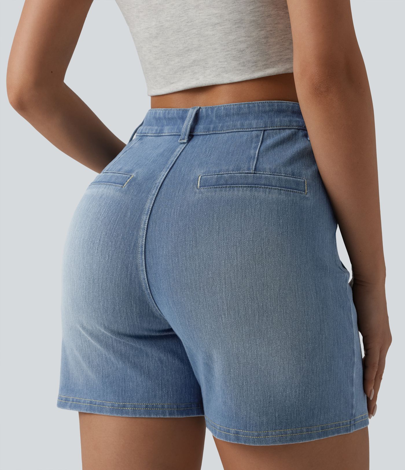 Halara Flex™ Denim-Shorts mit hohem Bund, gewaschen, lässig, 4'' mit Taschen Halara Flex™ Denim-Shorts mit hohem Bund, gewaschen, lässig, 4'' mit Taschen