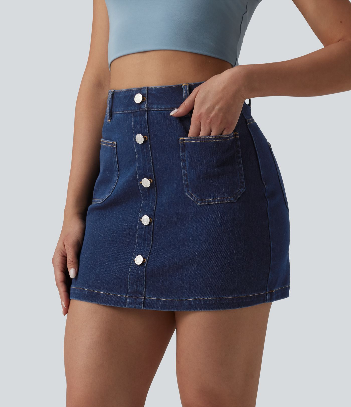 Halara Flex™ High Waisted Decorative Buttons Bodycon Mini Casual Denim Skirt with Pockets
