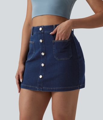 Halara Flex™ High Waisted Decorative Buttons Bodycon Mini Casual Denim Skirt with Pockets