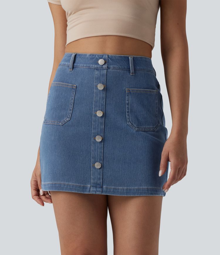 Halara Flex™ High Waisted Decorative Buttons Bodycon Mini Casual Denim Skirt with Pockets