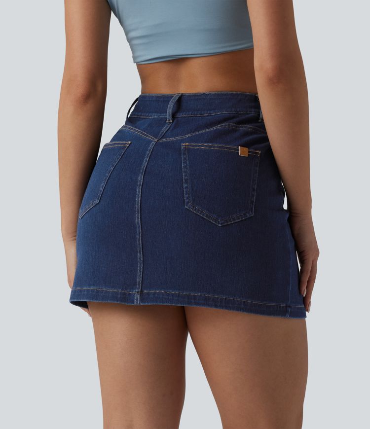 Halara Flex™ High Waisted Decorative Buttons Bodycon Mini Casual Denim Skirt with Pockets