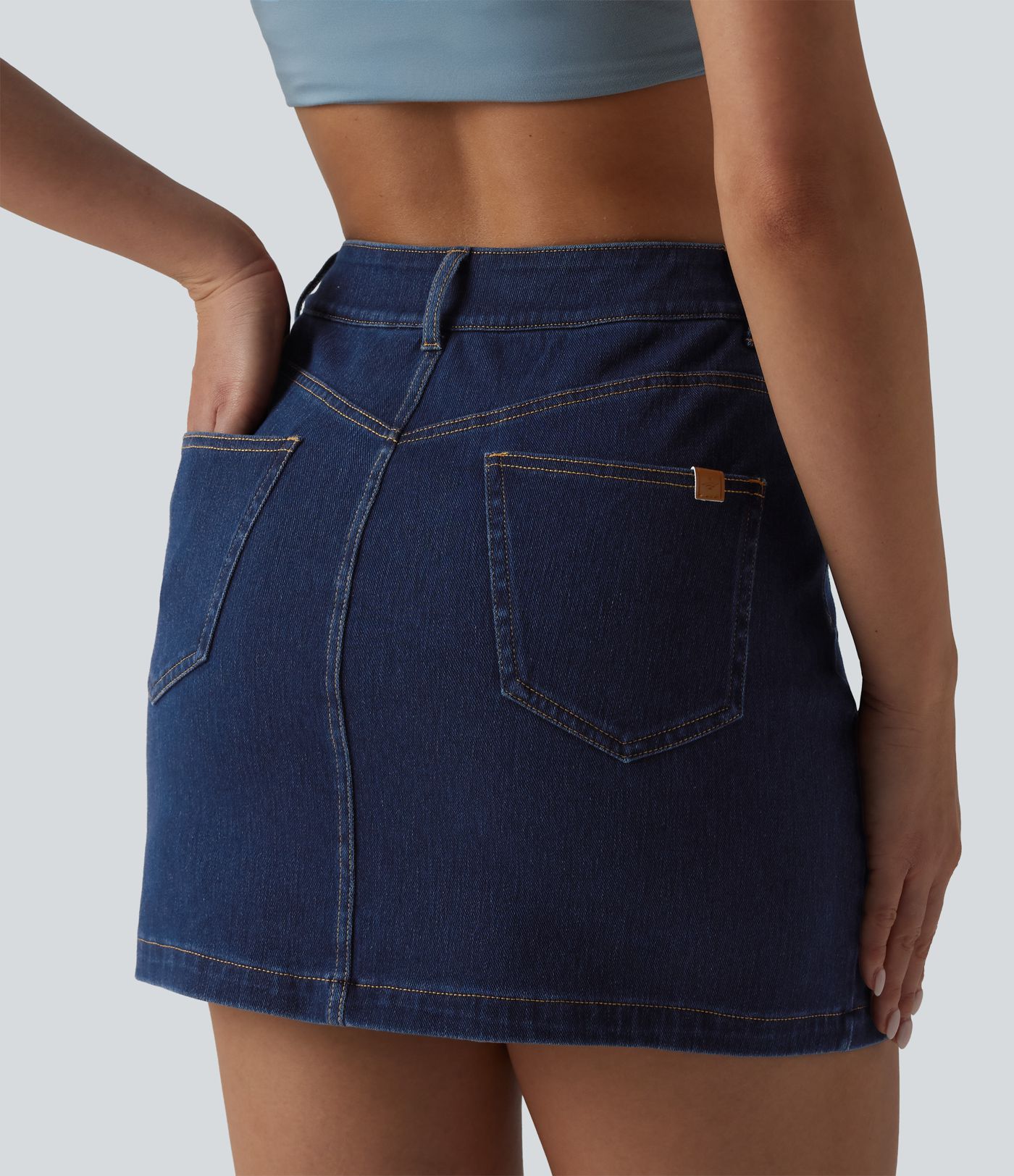 Halara Flex™ High Waisted Decorative Buttons Bodycon Mini Casual Denim Skirt with Pockets