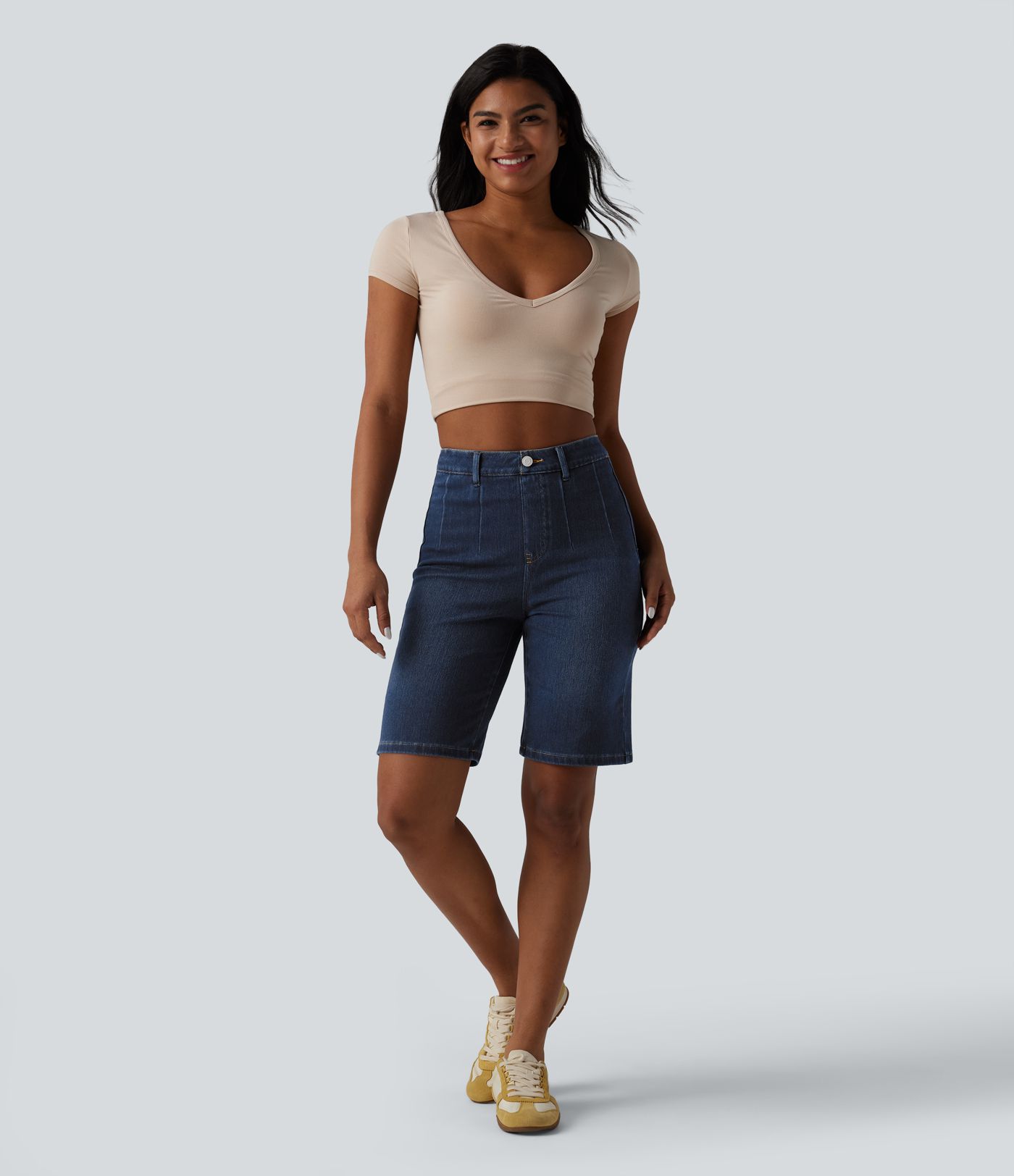 Halara Flex™ High Waisted Tummy Control Denim Casual Baggy Bermuda Shorts with Pockets