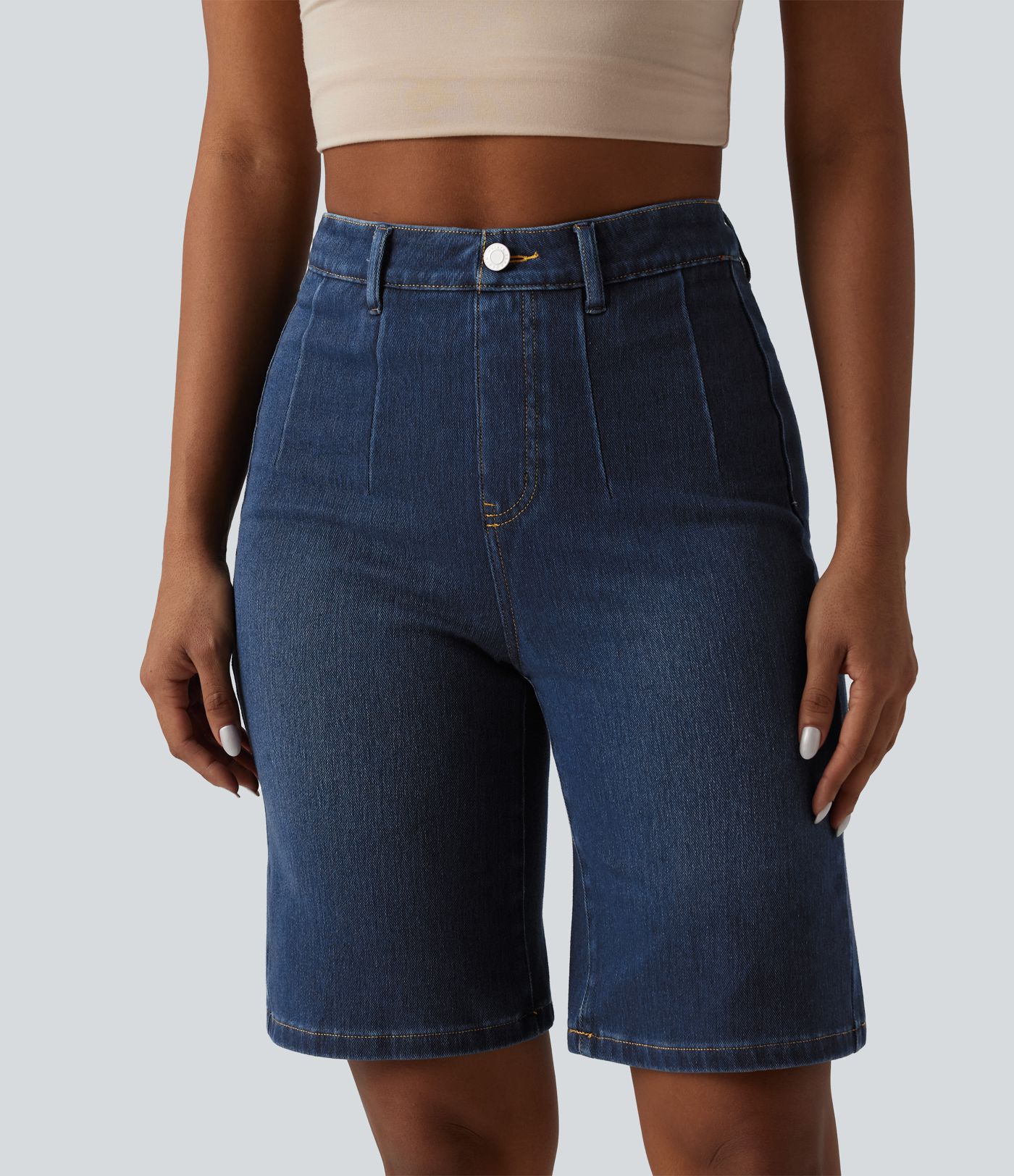 Halara Flex™ High Waisted Tummy Control Denim Casual Baggy Bermuda Shorts with Pockets