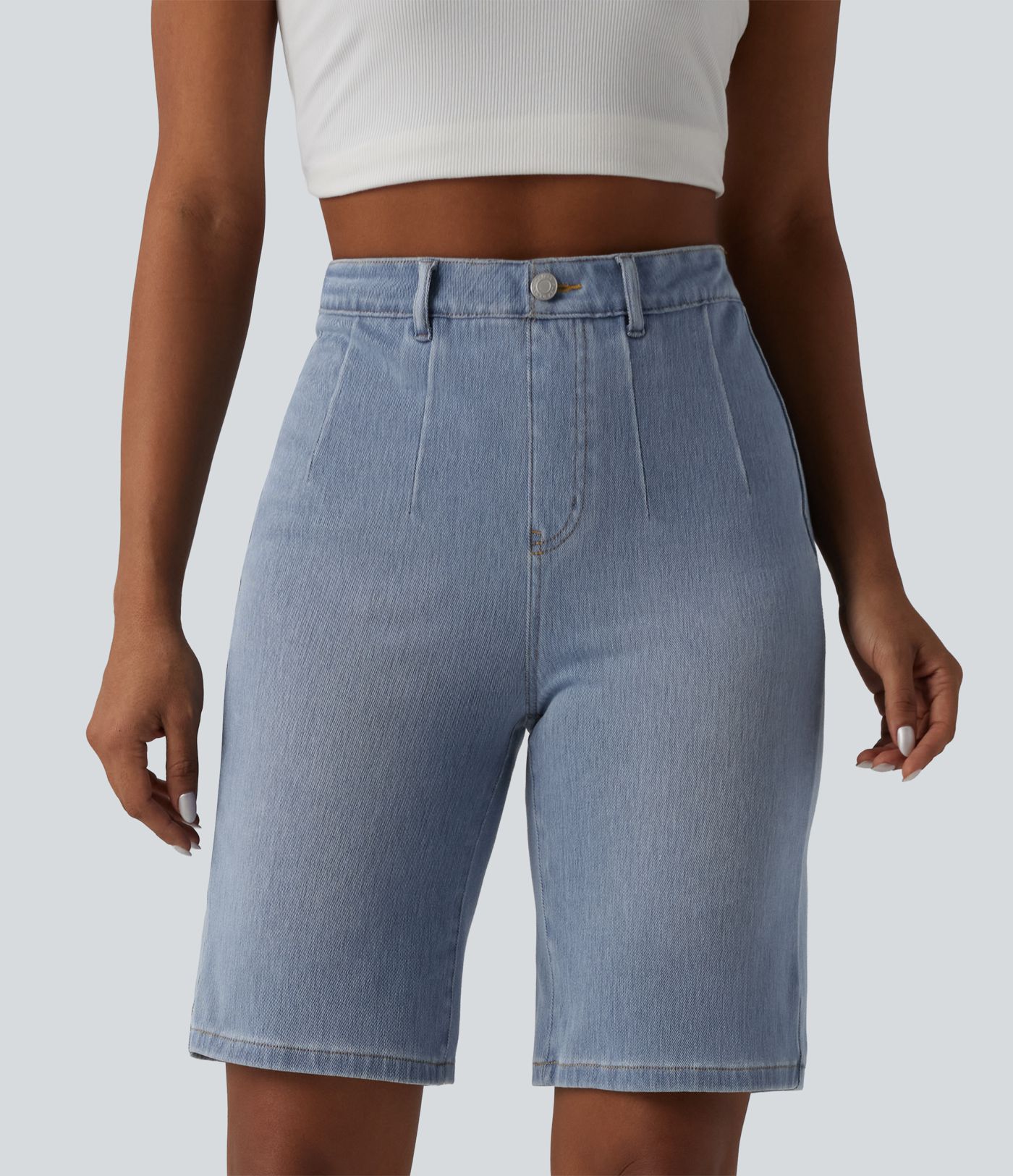 Halara Flex™ - Lässige Baggy-Bermuda-Shorts aus Denim mit hohem Bund, Gesäßtaschen und Bauchkontrolle