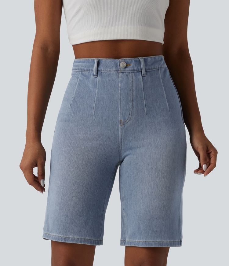 Halara Flex™ - Lässige Baggy-Bermuda-Shorts aus Denim mit hohem Bund, Gesäßtaschen und Bauchkontrolle