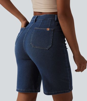 Halara Flex™ High Waisted Tummy Control Denim Casual Baggy Bermuda Shorts with Pockets