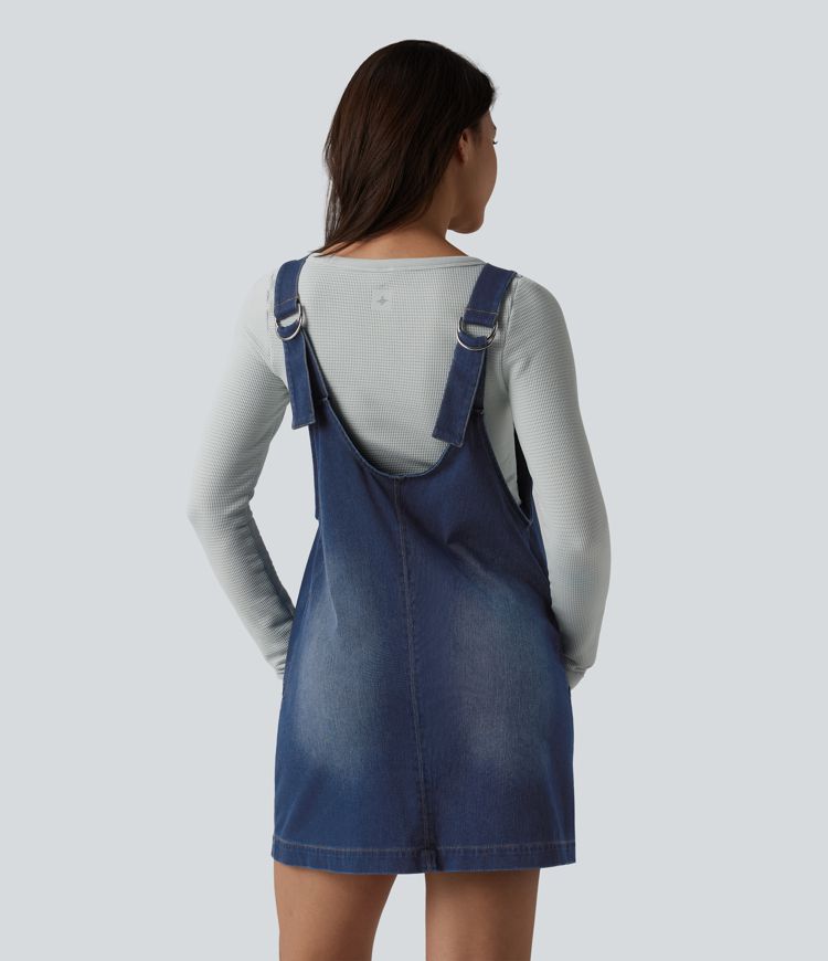 Halara Flex™ casual V-neck mini dress in washed denim with pockets