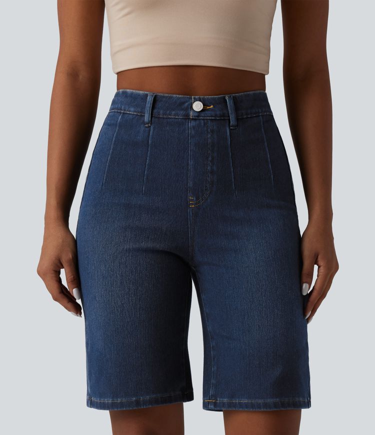 Halara Flex™ High Waisted Tummy Control Denim Casual Baggy Bermuda Shorts with Pockets