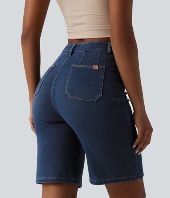 Halara Flex™ High Waisted Tummy Control Denim Casual Baggy Bermuda Shorts with Pockets
