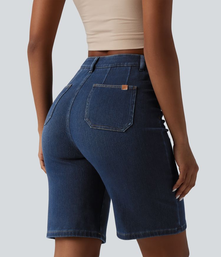Halara Flex™ High Waisted Tummy Control Denim Casual Baggy Bermuda Shorts with Pockets
