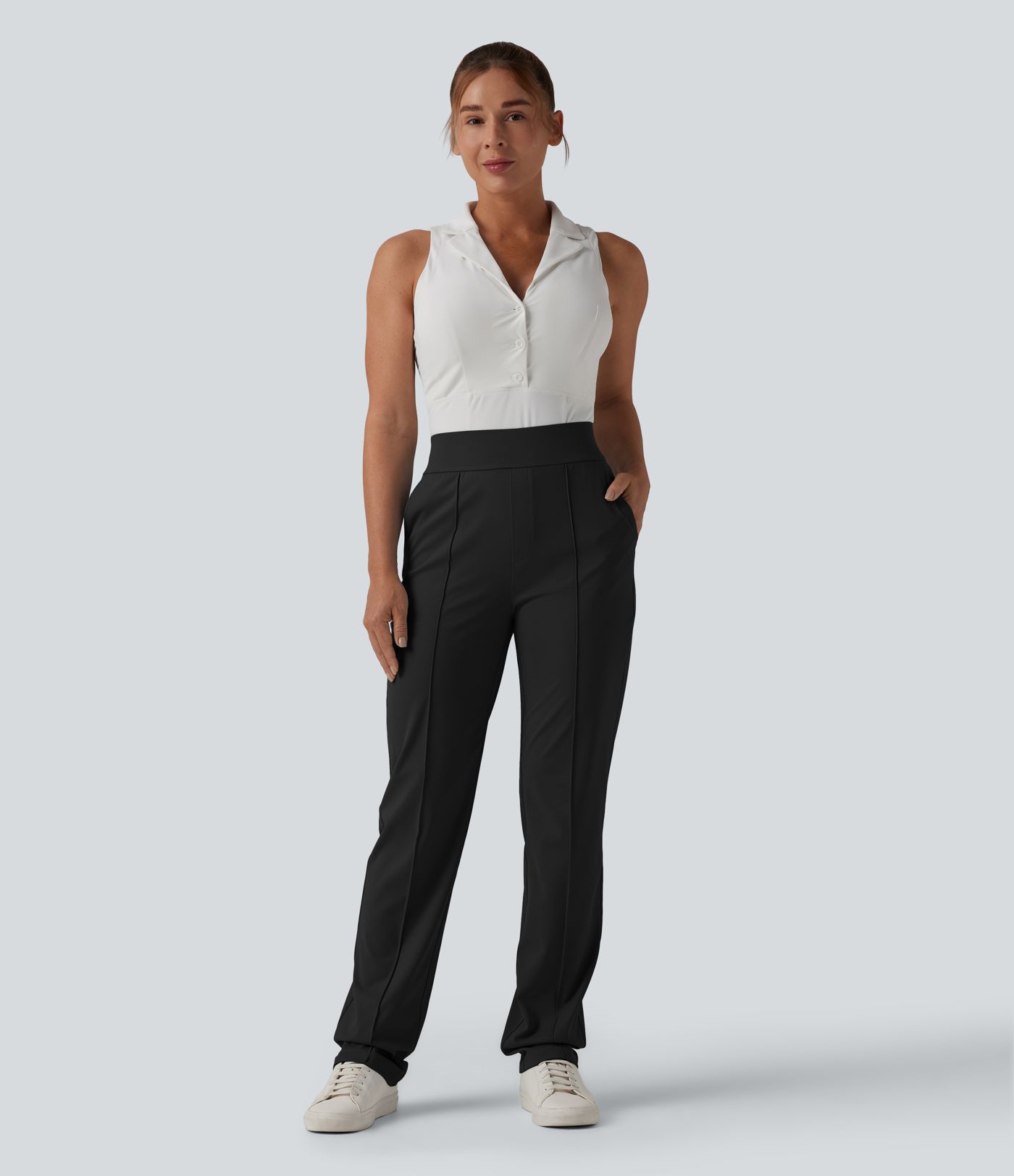 High Waisted Quick Dry Golf Trousers with Pockets-Golf Tee-UPF40+
