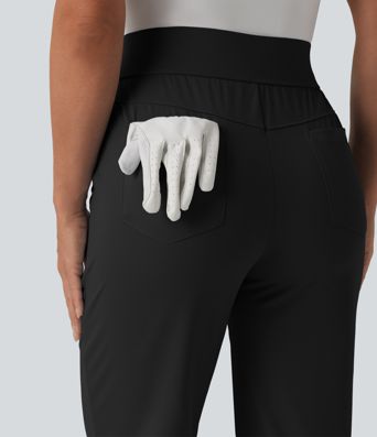 High Waisted Quick Dry Golf Trousers with Pockets-Golf Tee-UPF40+