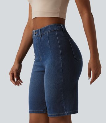 Halara Flex™ High Waisted Tummy Control Denim Casual Baggy Bermuda Shorts with Pockets