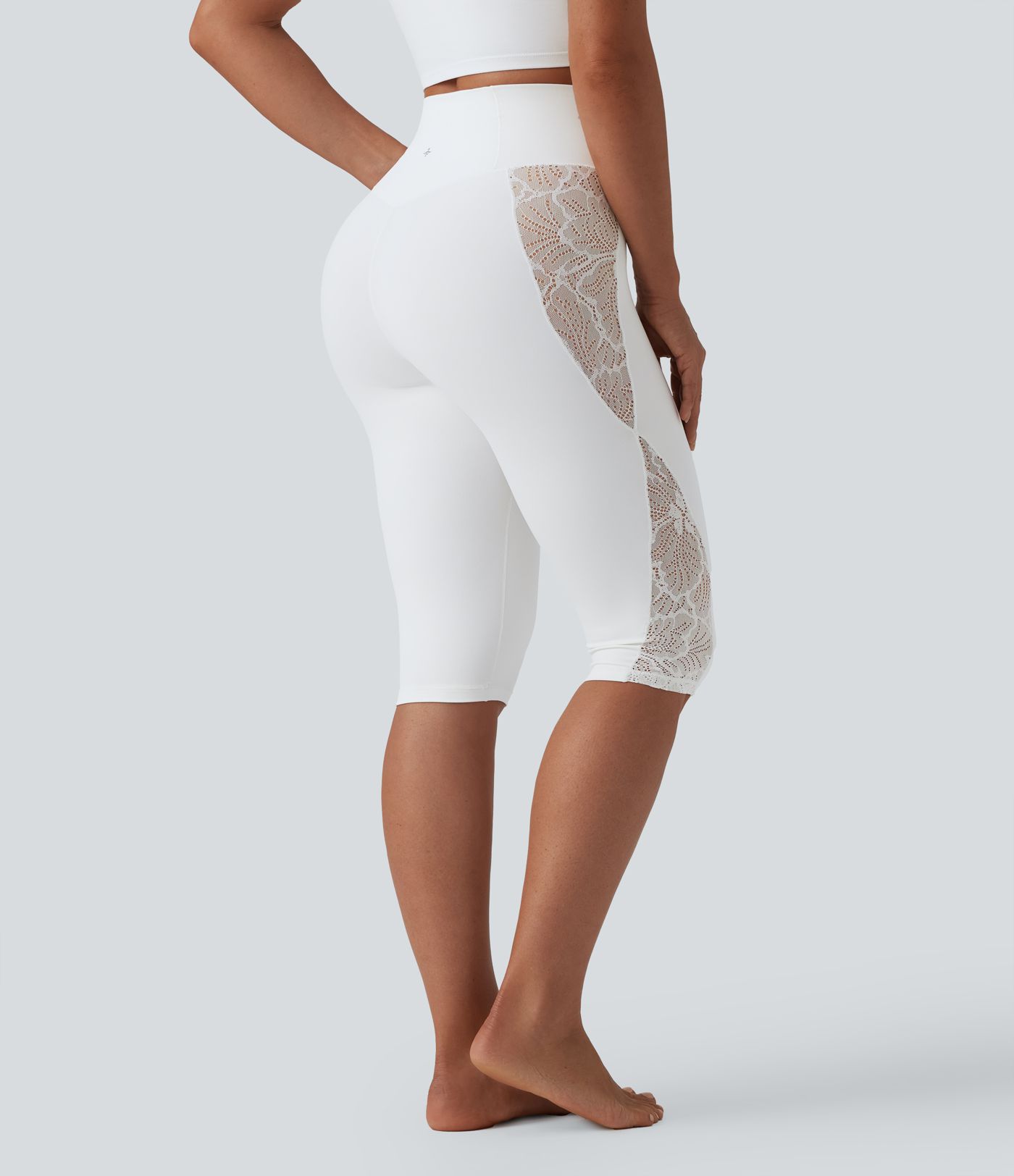 SoftlyZero™ High Waisted Crossover Contrast Lace Pedal Pusher Yoga Leggings with Pocket-UPF50+