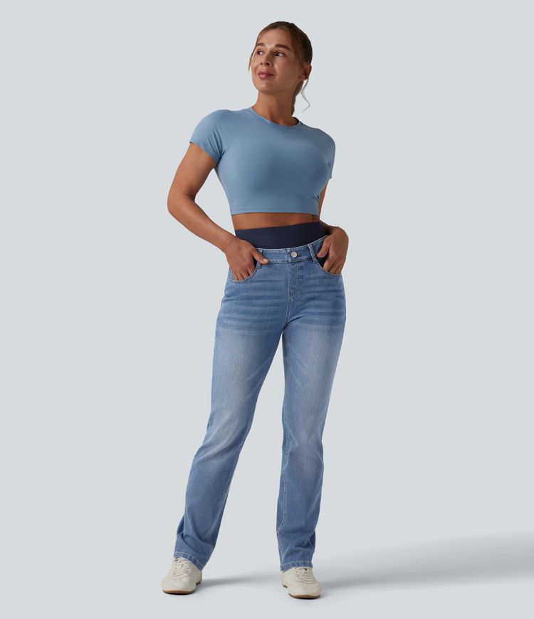 Halara Flex™ Double Waistband High Waisted Tummy Control Slim Casual Jeans with pockets