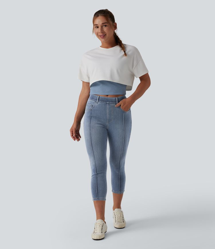 Halara Flex™ Mid Rise Skinny Cropped Casual Jeans with Pockets