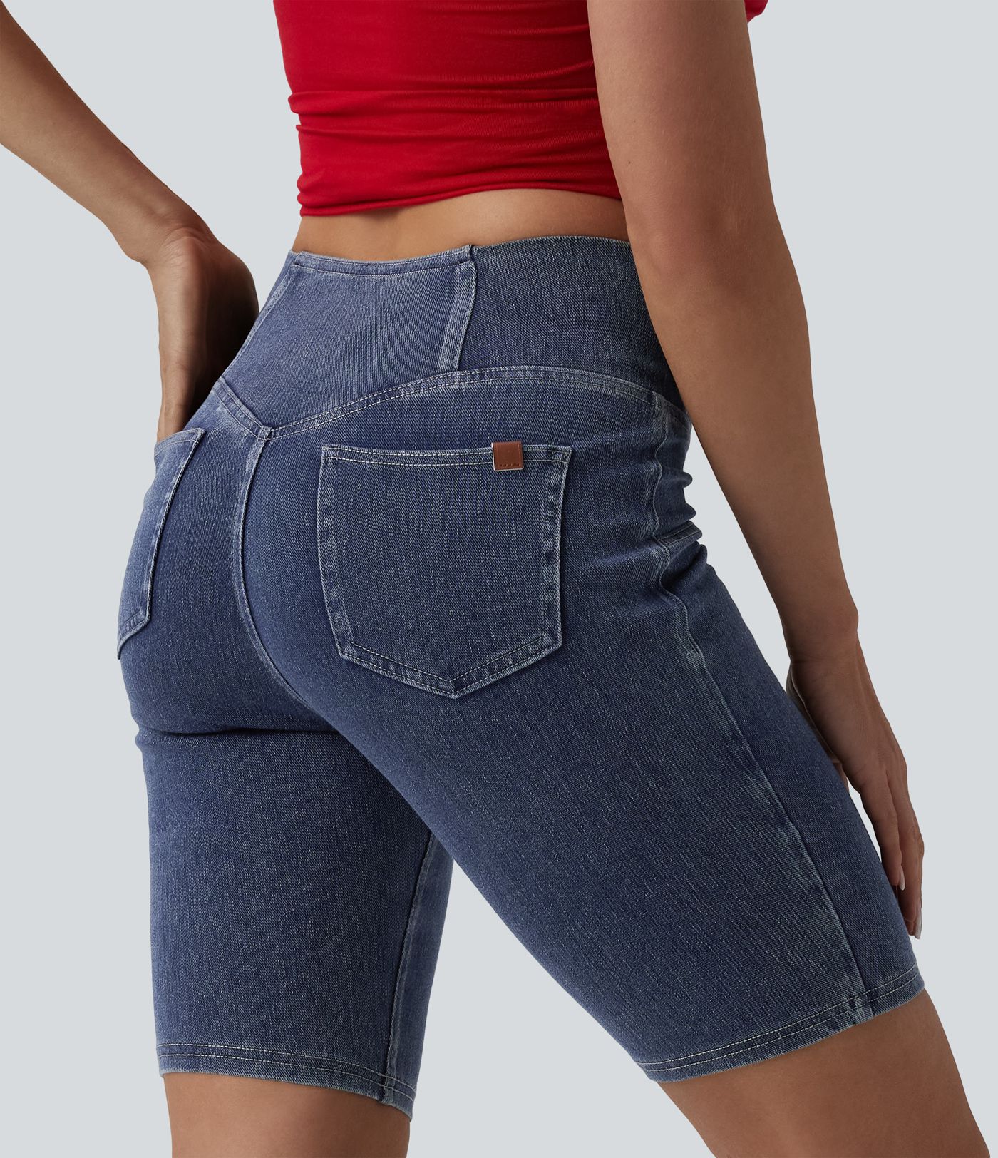 Halara Flex™ Crossover Mid Rise Denim Casual Skinny Shorts 9'' with Pockets