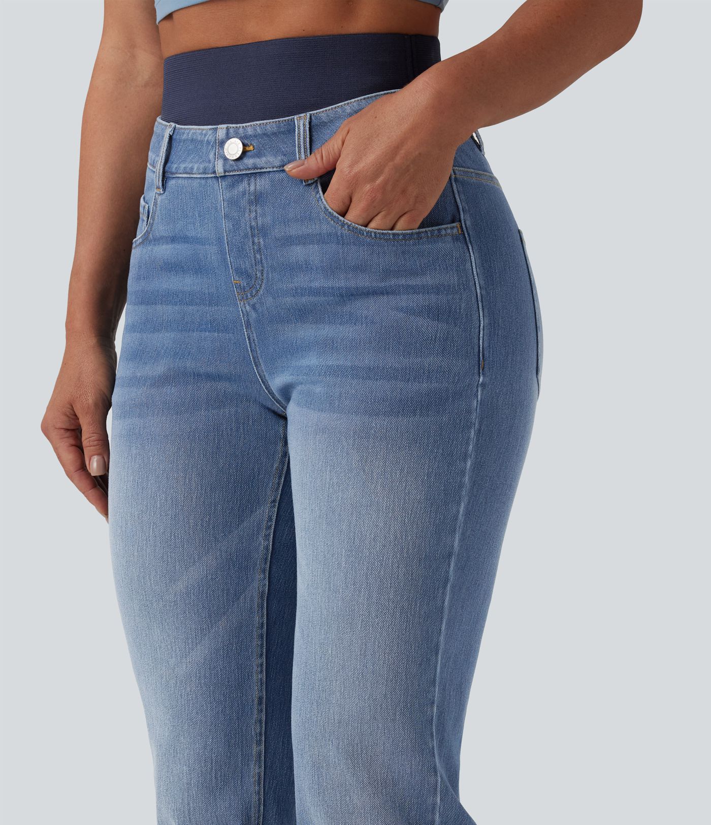 Halara Flex™ Double Waistband High Waisted Tummy Control Slim Casual Jeans with pockets