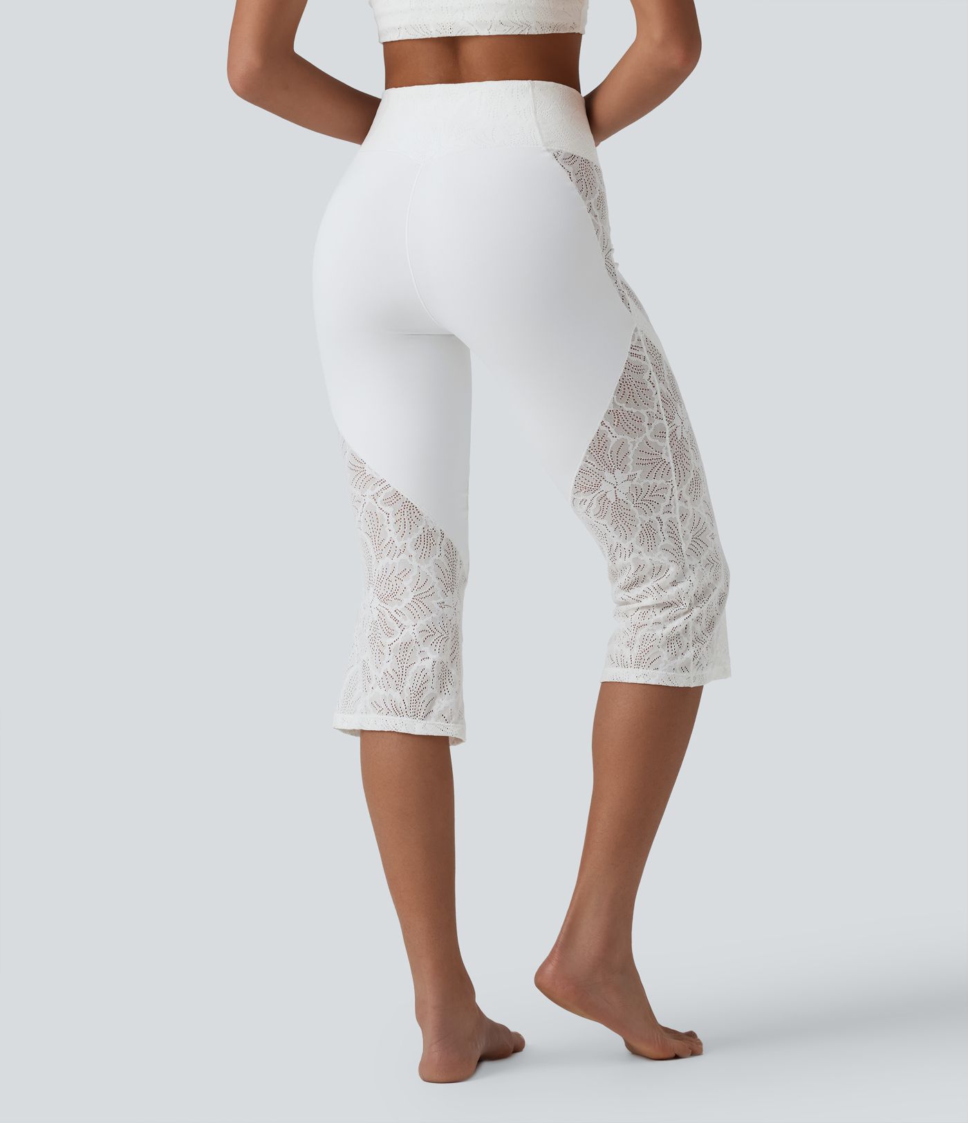 SoftlyZero™ High Waisted Crossover Contrast Lace Bootcut Pedal Pusher Yoga Leggings with Pocket
