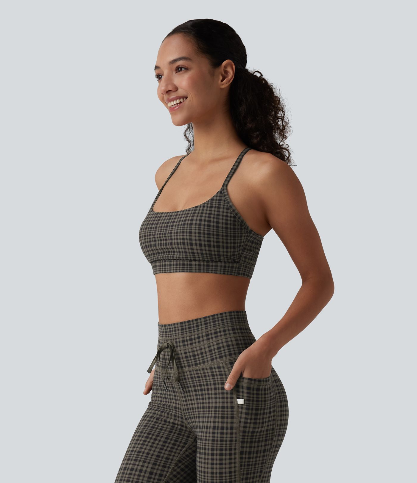 Halara UltraSculpt™ Plaid Print Low Support Yoga Sports Bra