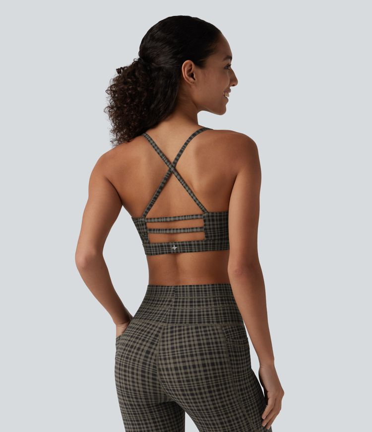 Halara UltraSculpt™ Plaid Print Low Support Yoga Sports Bra