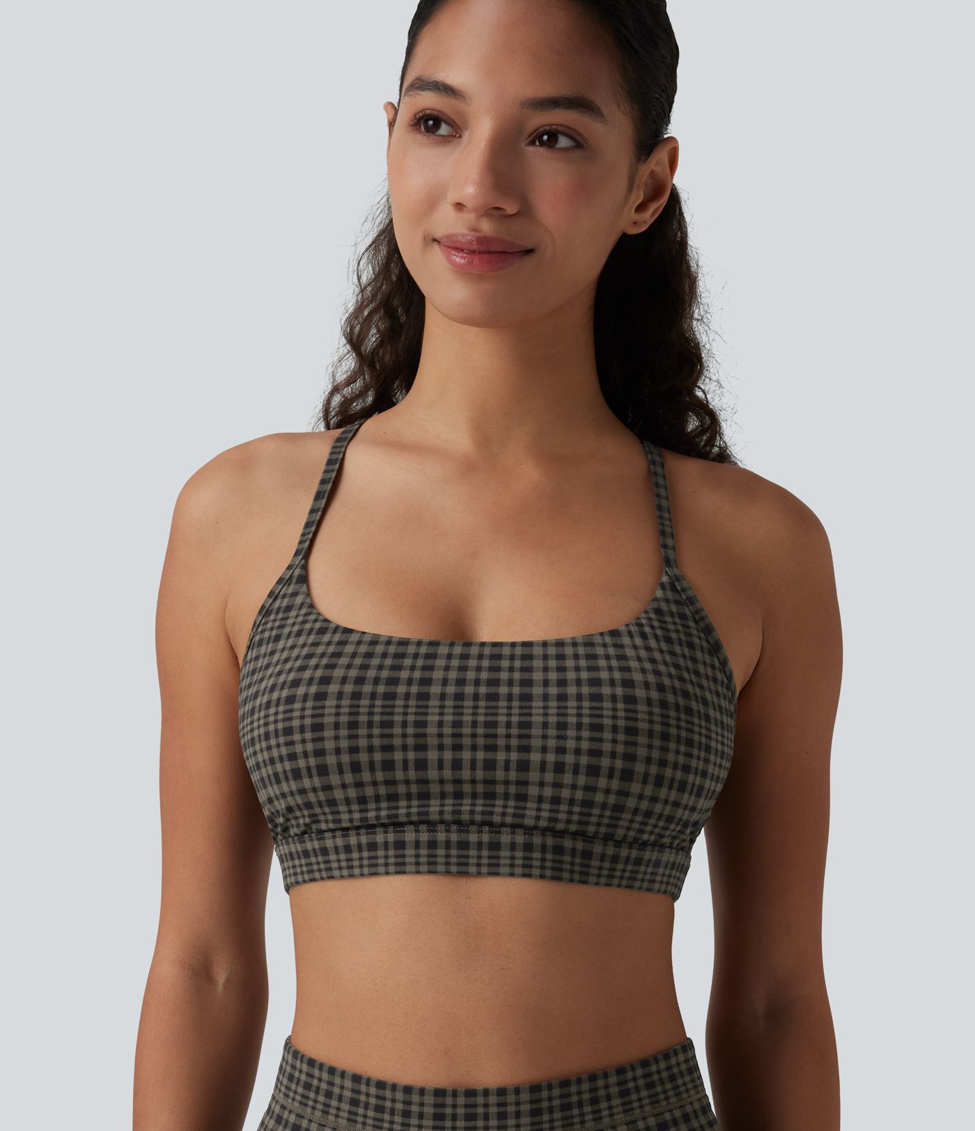Halara UltraSculpt™ Plaid Print Low Support Yoga Sports Bra